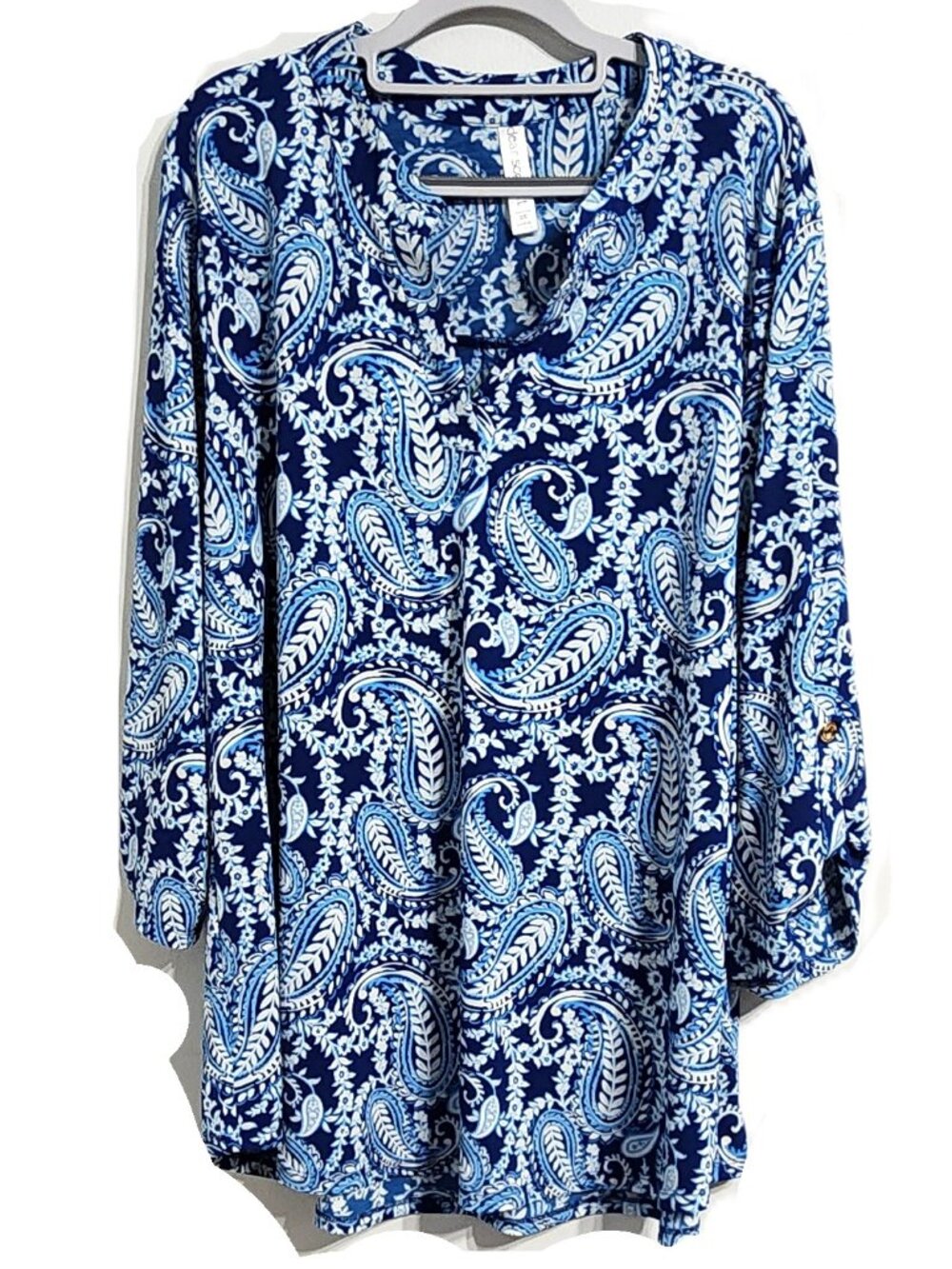 Dear Scarlett Blue Paisley Women’s Plus Size 2X V-neck High-Low Blouse